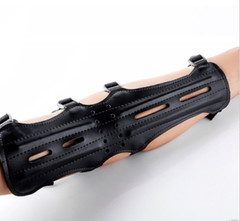 Black Archery Leather Arm Guard 4 Straps Forearm Protect Gear Hunting Arrow Bow