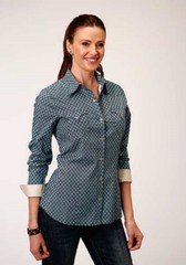 Roper Women’s TEAL & GRAY AZTEC GEO WESTERN SHIRT w/ Snaps Size S M L 1X 2X 3X