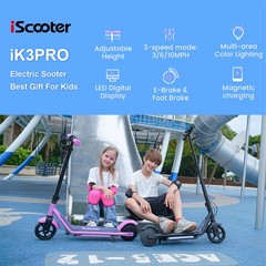 Kids Electric Scooter 150W Age 6-14 Kick E-Scooter Adjustable Height 3 Speed LED