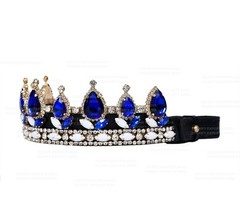 Royal Blue Crystal Horse Browband Gold Rhinestone Show Bridle
