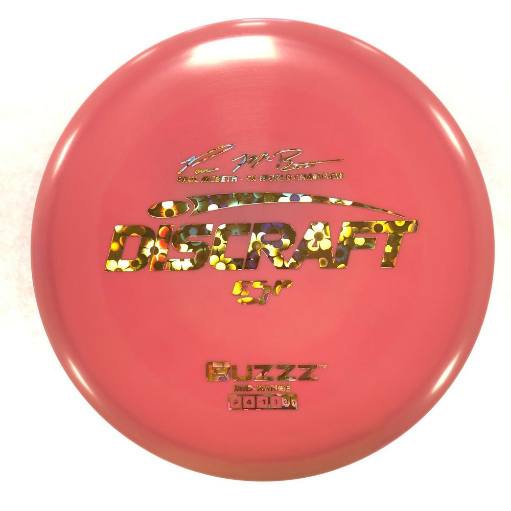 DISC GOLF DISCRAFT PAUL MCBETH 5X ESP BUZZZ MID-RANGE 177+g PINK W/ FLOWER FOIL