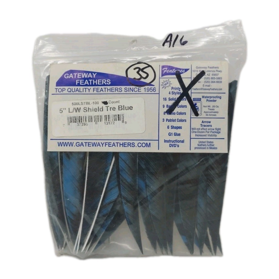 35 Count Gateway Archery Arrow Feathers 5″ Left Wing: Shield Camo Tre Blue