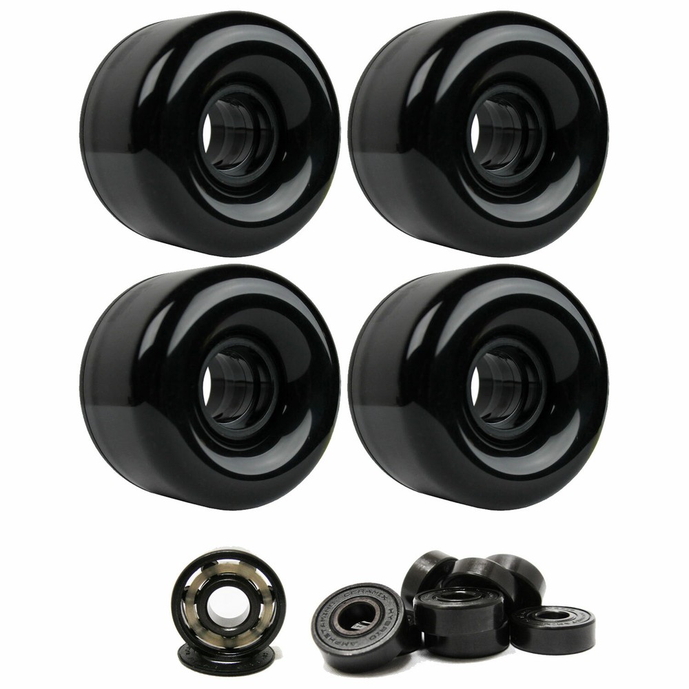 LONGBOARD CRUISER WHEELS 65mm x 44mm 83A Black CERAMIC BEARINGS
