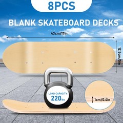 8 Pack Blank Skateboard Decks Bulk, 17 x 5 Inch 7-Layer Maple Double Natural