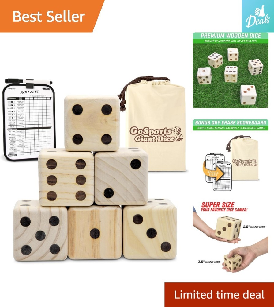 6-Piece Giant Wooden Dice Set with Dry-Erase Board – Family Game Night Essential