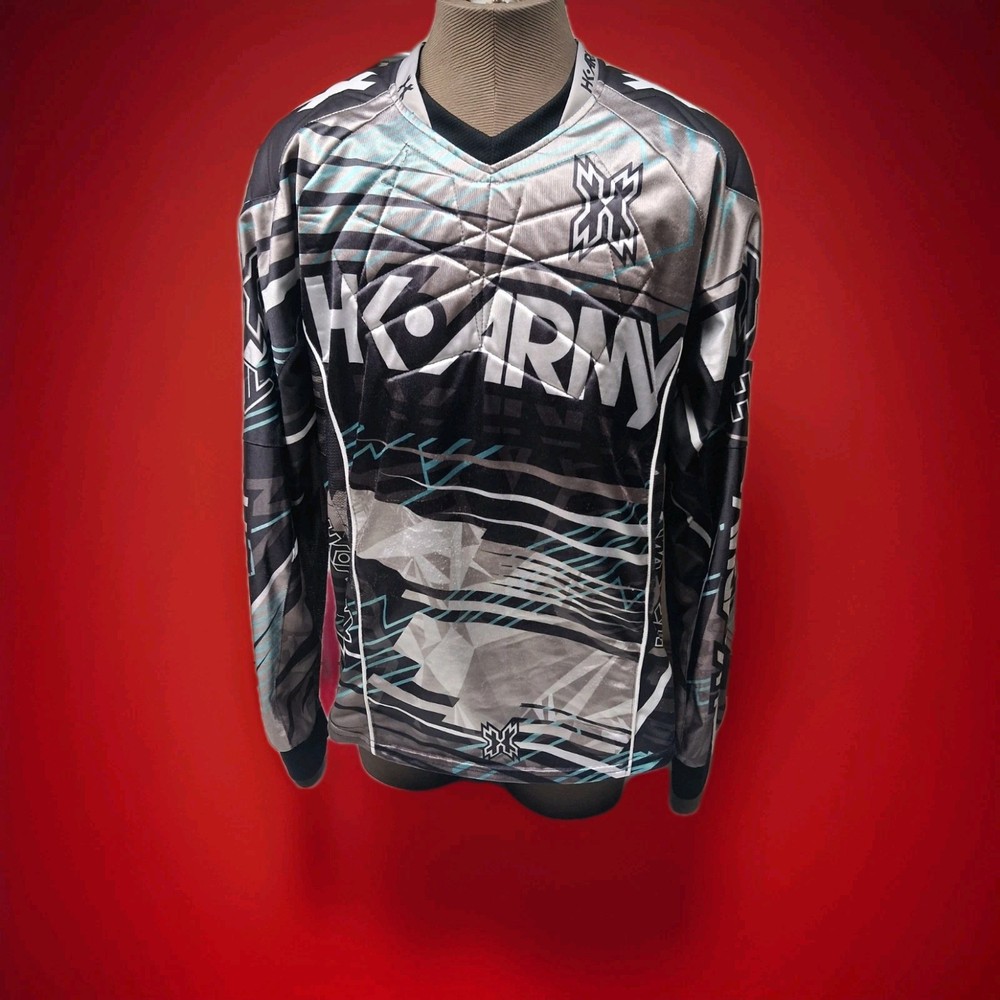 HK Army Paintball Jersey Shirt Men Large Black Sliver Long Sleeve Padded Clean