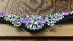 BLACK LEATHER PINK CRYSTAL BROWBAND X Full 17.5″ Fuschia & Clear rhinestones