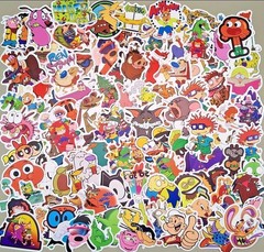 18 Random 90s Retro Nostalgic Cartoon TV Themed Water Resistant Fun Stickers