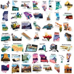 50 Pcs US State Stickers USA Map Stickers Outdoor Travel Hiking Stickers