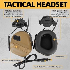 Tactical Helmet with Headset,Adjustable Cover Medium, TAN