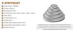 22mm Bore 54mm-150mm Outter Dia Aluminum 5 Slot A Type Pulley 5 Step