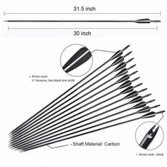 12pcs 30» Archery Carbon Arrows Hunting Broadheads 100 grain Quiver Bow Target