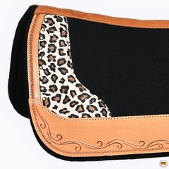 Hilason Western Wool Felt Gel Horse Saddle Pad With Leopard Print Leather
