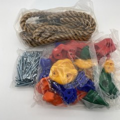 New Jungle Gym Kingdom 25 Rock Climbing Holds 8′ Knotted Rope w/ Hardware DIY