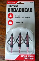 2 Allen Lightning Broadhead 14612A 1 1/16″ Cutting Diameter 100 Grain 3 Pack NEW