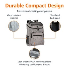 Amazon Basics Insulated Cooler Backpack, 30 Can, Leak-Proof, Gray