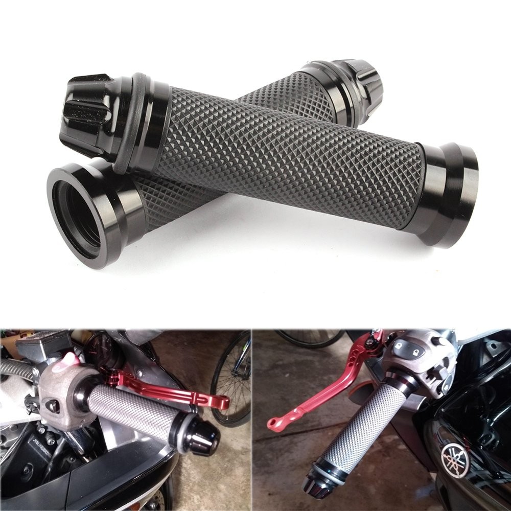 Custom Motorcycle Sport Bike CNC Aluminum 7/8″ 22mm Handlebar Rubber Gel Hand…