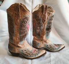 Corral Women’s Heart Peace Angel Boots US 7.5 Heart Wing Embroidery Tan A1976