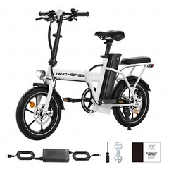 630W 2-Seat 16″ Tire Foldable Ebike 25MPH Commuter Electric Bicycle for Adult US