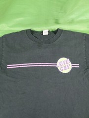 90s Era Santa Cruz Black Youth Sized Skateboard Shirt Lime + Purple 21″x16″ Cali