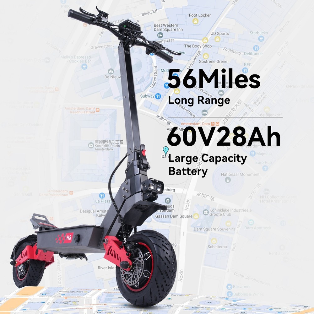 11» Off Road Tires Electric Scooter 6000W Dual Motors 50Mph 60V 28Ah E-Scooter