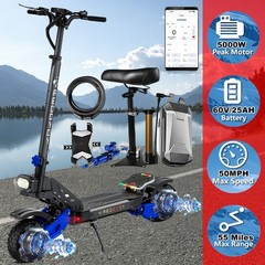 5000W Dual Motor Electric Scooter 50MPH Off-road Tire+ Seat/Steering Dampter/Bag