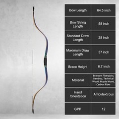 AF Archery 64»Long Bow Zhuran Blue Handmade Recurve Bow For Big Draw Length