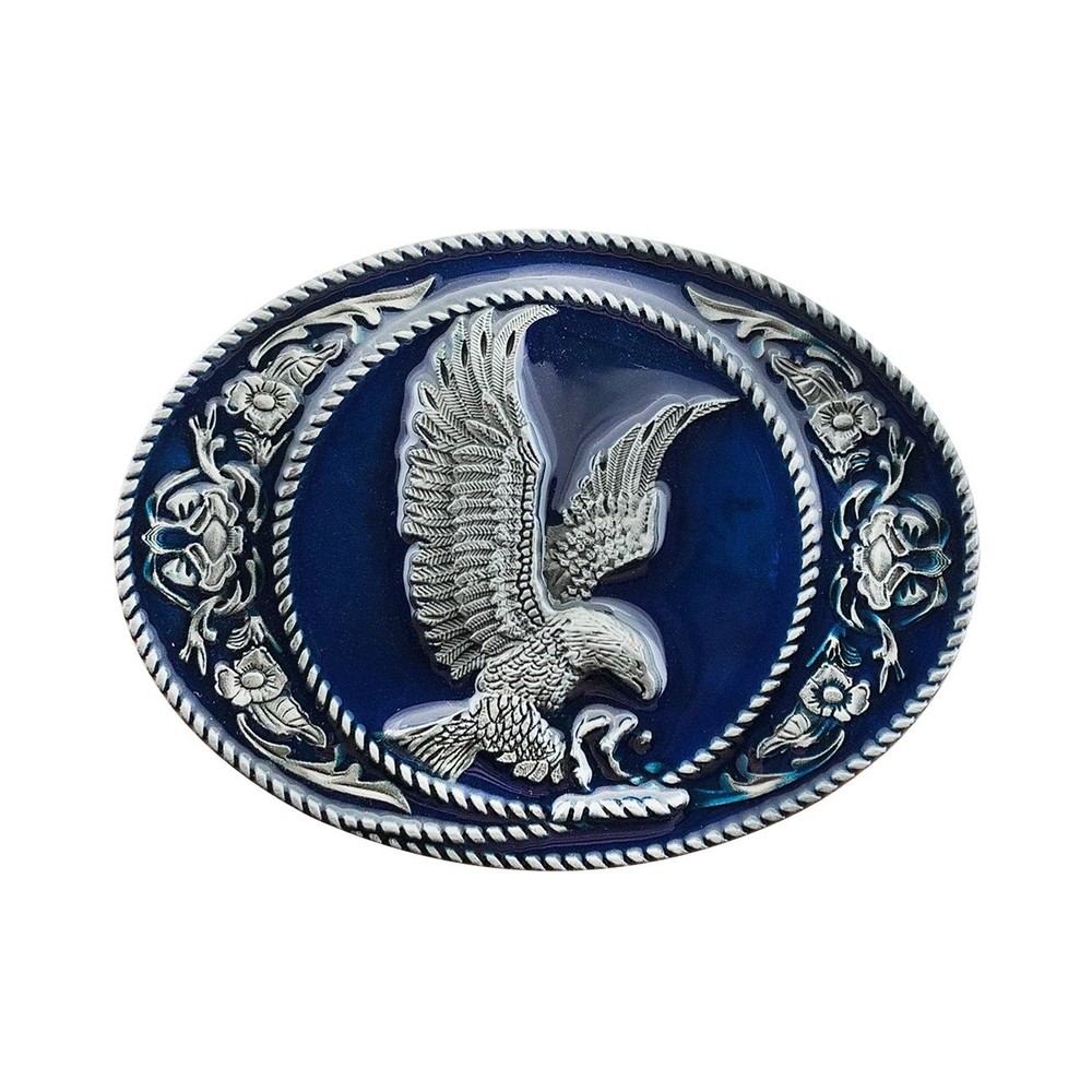 QUKE Flying Mountain Bald Eagle Belt Buckle American Western Overall, Blue
