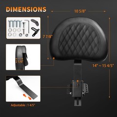 Motorcycle Adjustable Backrest Pad Custom Front Mounting Driver Rider Seat