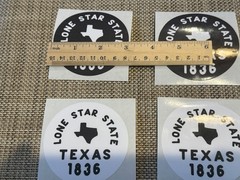 4 Texas Sticker Decal Round Lone Star State Black White 3 inch 1836 Shape Flag