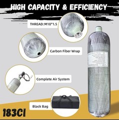 3L/183ci CE Carbon Fiber Tank 4500psi Pcp Tank with Dual Gauge Valve Lightwei…