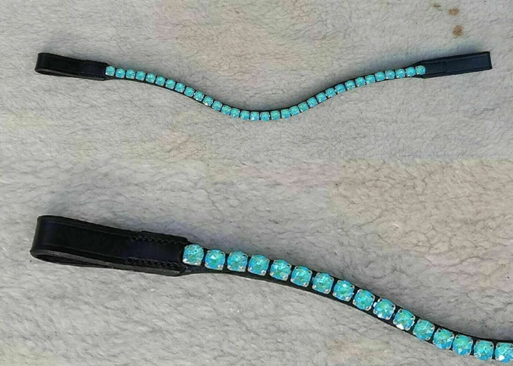 Sky Blue Browband with Crystal Bling Horse For Show & Dressage Bridle.