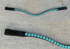 Sky Blue Browband with Crystal Bling Horse For Show & Dressage Bridle.