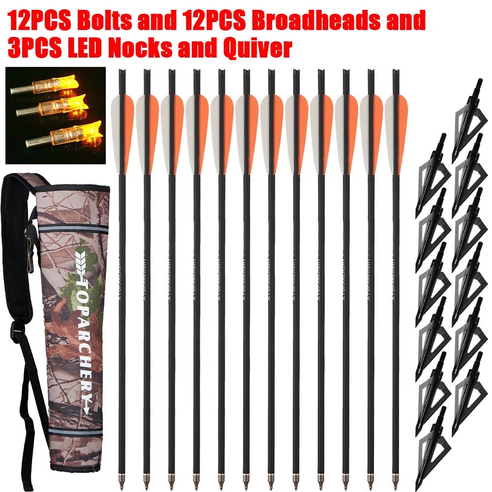 12Pcs 20Inch Crossbow Bolts Carbon Arrows /12Pcs Hunting Broadhead /Arrow Quiver