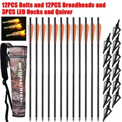 12Pcs 20Inch Crossbow Bolts Carbon Arrows /12Pcs Hunting Broadhead /Arrow Quiver