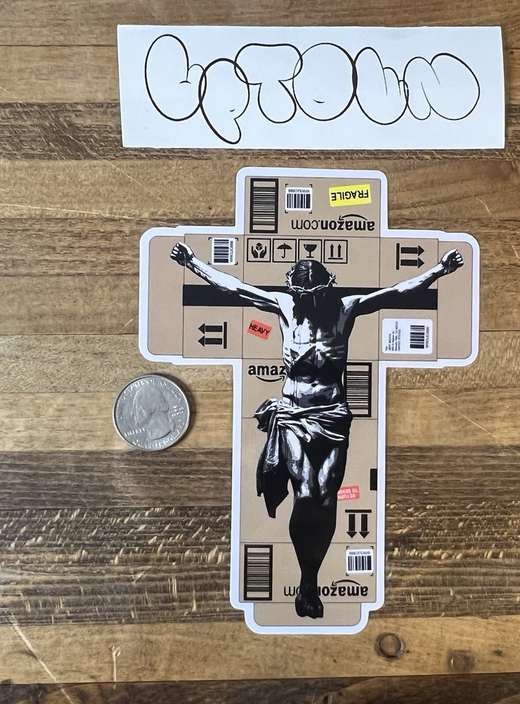 Ben Frost Art Amazon Box Crucifix Sticker Denial Graffiti Street Low Brow Obey