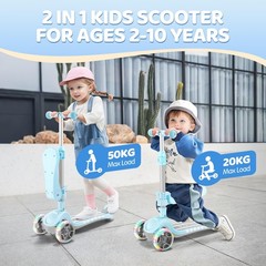 Patinete 3 ruedas para niños 2 a 10 años, patinete 2 en 1 con asiento giratorio