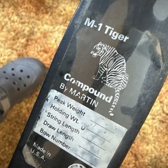 Vintage Martin Tiger Compound Bow, 50 pound draw weight, 27″ draw length, camo