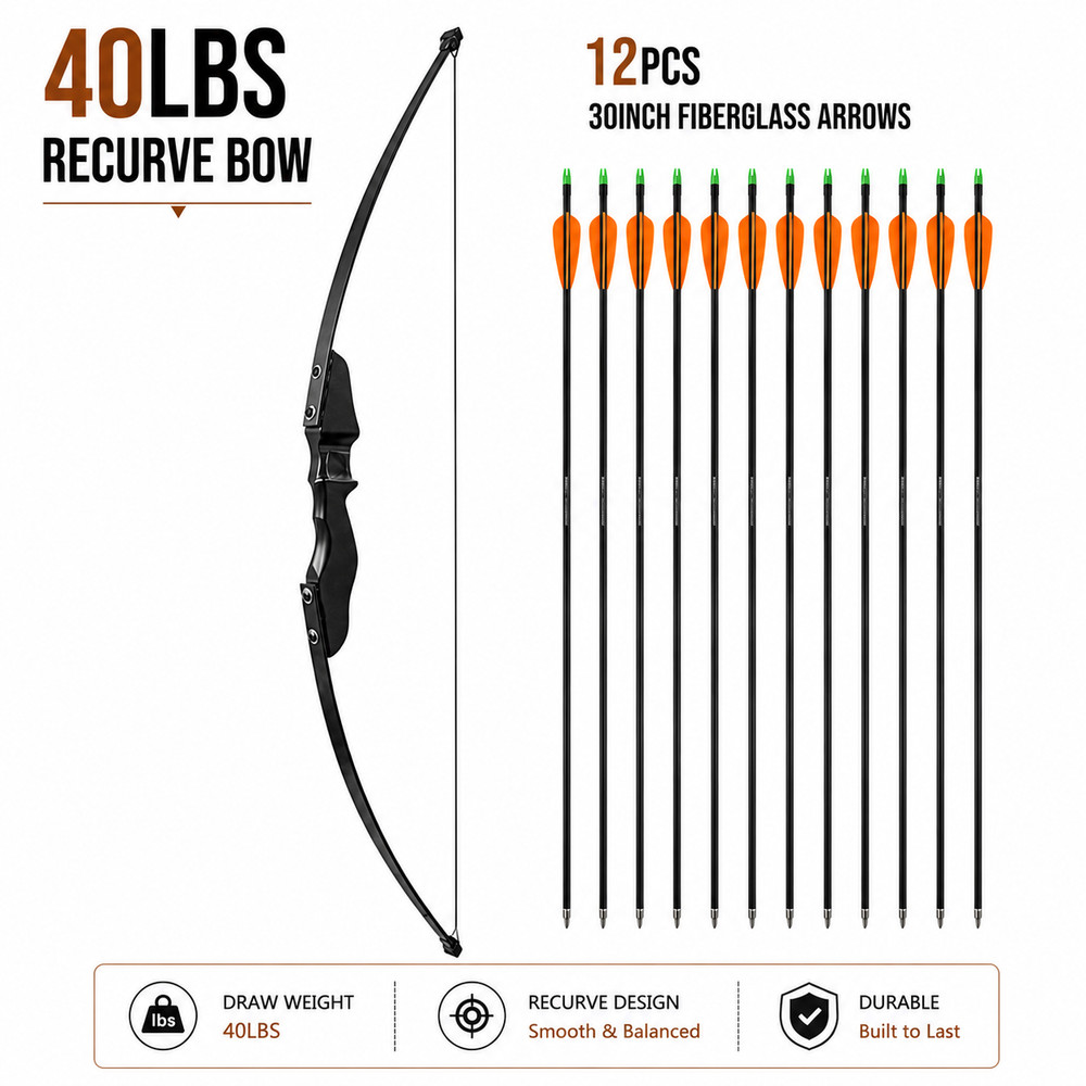 Bow and Arrows Set Archery Takedown Recurve Bow Adult Beginner Target Practice