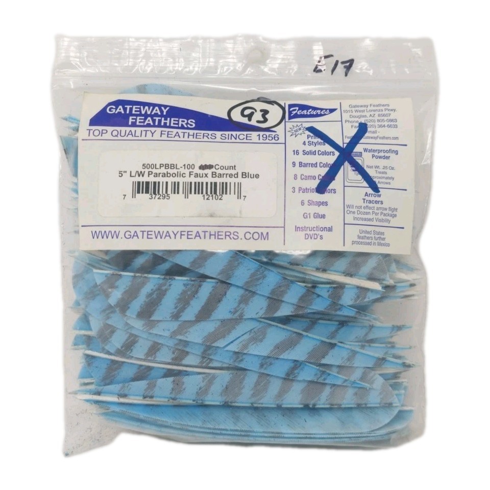 93 Count Gateway Feathers 5″ Left Wing: Parabolic Faux Barred Blue 500LPBBL
