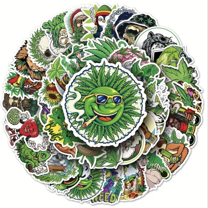 50 Piece Weed Leaves Stickers Smoking Graffiti for Skateboard Luggage Laptop USA