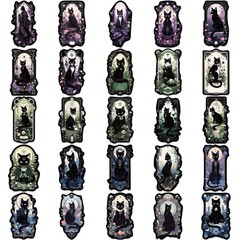 30Pcs Mixed Gothic Medieval Astrology Tarot Black Cat Dark Witch Kitty Stickers