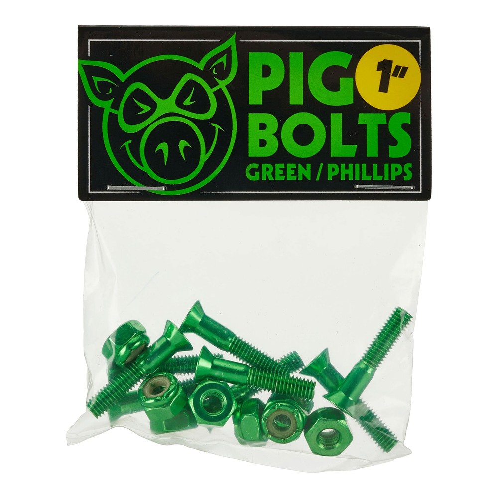Pig Skateboard Mounting Hardware Phillips Green 1″