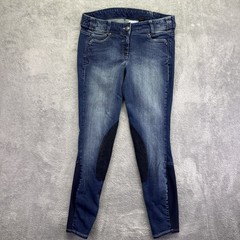Ariat Women’s Denim Breech Size 28L Knee Patch Rider Pants Indigo Embroidered