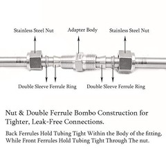 304 Stainless Steel Compression Tube Fitting, 3/8″ x 3/8″ Tube OD, 3/8 Inch