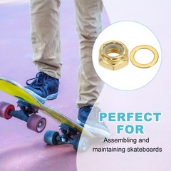 16 Pcs Skateboard Truck Nuts and 16 Pcs Truck Axle Washers, Gold