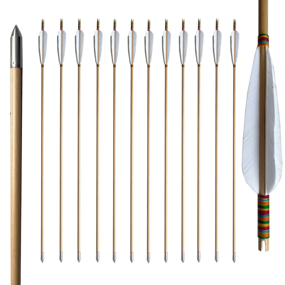 12pcs 33″ Wooden Arrow 4 Feather Gorgeous Patterns Spine 400 Recurve Bow Longbow