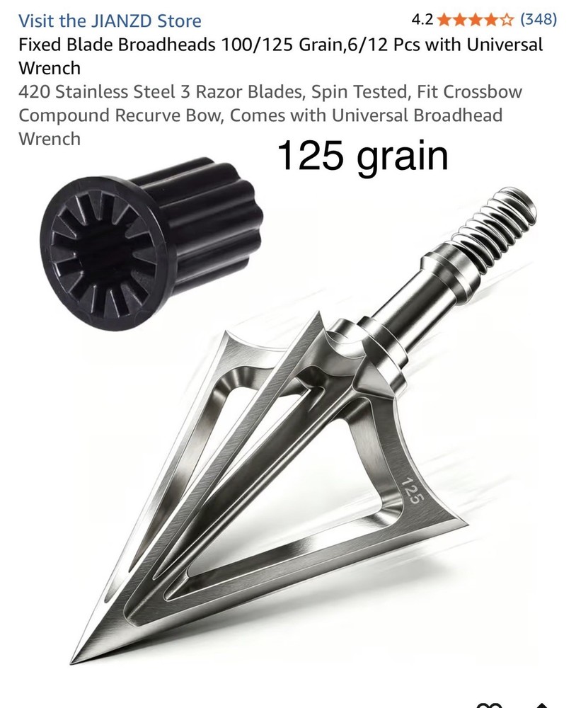 6pcs Fixed Blade Broadheads 125 Grain with Universal Wrench 420 Stainless Steel