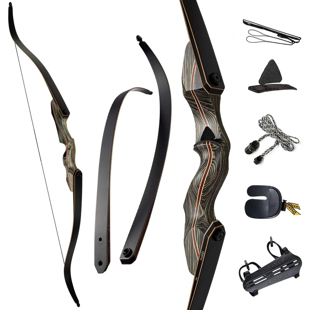 Deerseeker Outdoor 60″ Takedown Recurve Bow Traditional Wooden Bow R-hand 55lbs
