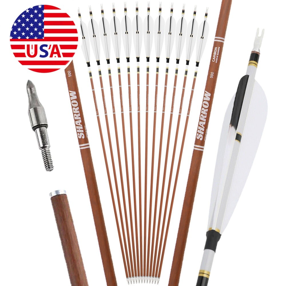12X 31″ Pure Carbon Arrows Natural Feather SP340 400 500 600 Archery Bow Hunting
